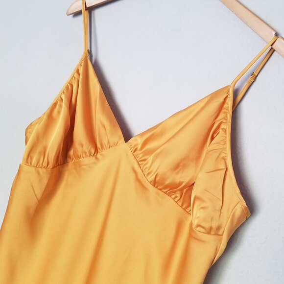 Abercrombie & Fitch Ruched Satin Slip Midi Dress XLP Marigold Dark Yellow $120 - Picture 6 of 16